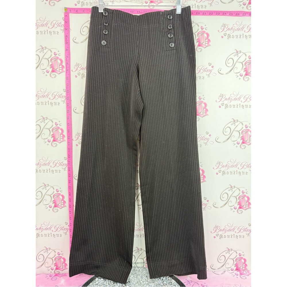 Larry Levine pants black white buttons Pinstripe Wide Leg Pants